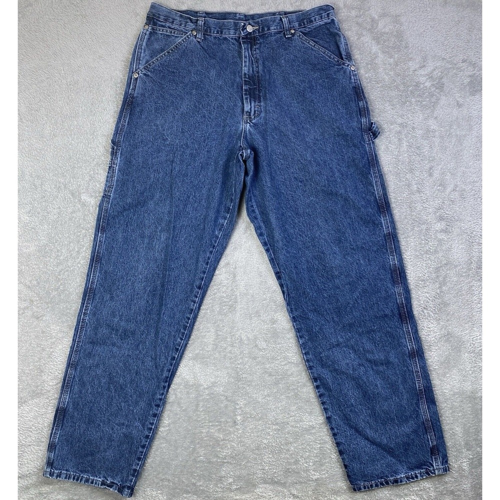 Vintage Wrangler Jeans Men Hero Sz 34x34 Blue Denim Carpenter Y2K Baggy Hip Hop